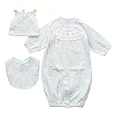 新生児ベビーツーウェイオール他　出産祝い ギフトにもおすすめの３点セット！プリント総柄 サックス　105013