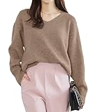 [神戸レタス] ニット セーター トップス レディース 洗えるニット ゆったり 体型カバー 長袖 無地 秋 冬 [C6301] L Vネック モカ