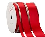 【Zofrud】レッド ダブルフェイス サテンリボン 3巻セット - 合計27メートル (6mm幅、16mm幅、25mm幅 x 9M) - 手芸、ギフトラッピング、ウェディングに最適