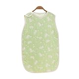 Petit Bella オールシーズン ６重ガーゼスリーパー パジャマ 100%コットン 綿 通気 新生児 赤ちゃん ベビー 子供 ボタン開閉式 プレゼント 出産祝い (L, グリーン動物)