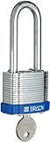 Brady Steel Lockout/Tagout Padlock, Keyed Alike, 1-1/3 Body Length, 2 Shackle Clearance, Blue (Pack 