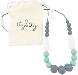 Baby Teething Necklace for Mom Silicone Teething Beads 100% BPA Free (Gray Mint White Gray) [並行輸入品]
