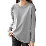 [Trnvco] 長袖tシャツ レディース【8.11オンス 綿100%】丸首 トップス オーバーサイズ 着痩せ カットソー 無地 クルーネック インナーシャツ 重ね着 ロングt ゆったり 部屋着 体型カバー 白 黒 グレー(S,ライトグレー)