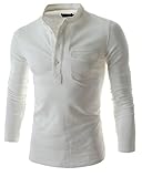 【Smile LaLa】 メンズ 長袖 Ｔシャツ トップス シンプル 無地 ヘンリー ネック ボタン インナー 薄手 カジュアル スリム 男性 (ホワイト, M)