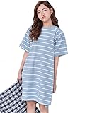 (レモンツリーセブン)Lemon tree7 外でも使える レディース 綿 ネグリジェ 半袖 ワンピース ロングTシャツ 夏 可愛い ボーダー柄 ルームワンピー ゆったり 婦人 ルームウエア かわいい