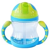 【ノーブランド品】 ベビー　キッズ　ボトル　ストローカップ　シッピー　両手ハンドル　全4色 - 青