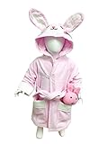 MINERVA ピンク ウサギ 子供バスローブ ＆ ぬいぐるみ　 ギフトセット　 フード、固定型のベルト、ポケット付き ボダン留め　高感度ハシマ二頭検針 安心安全 タオル地　着心地良い S M L 1