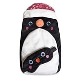 Christmas Plush Hot Water Bottle with Matching Eye Mask ~ Christmas Gift Set (Penguin) by KSB