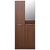 大川家具(日本製) 天然木ミラー付幅74ハイタイプシューズボックス ブラウン ic0051 代引不可