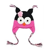 幼児用品、SODIAL(R)　可愛い手編み幼児用帽子黒とローズレッド