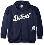 MLB Detroit TigersメンズFull Zip Poly Fleece with Wordmark Chest withロゴnearポケット、3 x、ネイビー