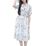 Lifestr(ライフスター)花柄　ミモレ丈　ワンピース　ロング　ボタニカル　ウエスト絞り　ブラウジング　ゆったり　ぽっちゃり　マタニティ　オルチャン　清楚(オリジナルエコバッグセット）