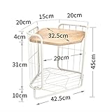 IAIZI 2層鍛造鉄コーナーソリッドウッド壁ハンギングプラントフラワーシェルフバスルームバルコニーリビングルームの装飾的な壁棚シェルフのストレージシェルフ (色 : 白)
