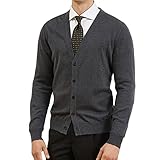 [§ＤＡＹ　ＣＬＯＴＨ∞Ｄａｙｃｌｏｔｈ] カーディガン メンズ Vネック セーター ニット 無地 長袖 綿 100 コットン ボタン 春 秋 冬 ビジネス 学生 大きいサイズ スクールカーディガン 男 (L, ダークグレー)
