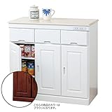 《収納・調理台・間仕切りに。見た目もよい天板人工大理石》ファミリー・ライフ 天然木桐材天板人工大理石キッチンカウンター (3枚扉, ブラウン)