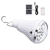 OUTERDO　ソーラーキャンプライト　充電式LED電球　家庭用照明灯　省エネ　長寿命　2照明モード　5レベルの調光　リモートコントロールの調光　ソーラーパネルと調光リモコン付き　3ｍ延長ケーブル　室