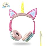 ONTAキッズヘッドホン 子供用 ヘッドフォン 密閉型 コンパクト光る 85dB音量制限 聴覚保護 3.5mm 20時間採用安全な柔軟なクッ