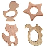 Lovoski 動物形状　ティースリング　歯おもちゃ　　木製　可愛い　贈り物　4個セット
