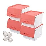 山善(YAMAZEN) 収納ボックス フタ付き 高さ31cm 4個組 キャスター付き サンドピンク YOB-M*4C(SPI)