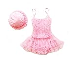 女の子 水着 可愛い 連体 女児 キッズ ベビー 子供服 ミズギ スイミングウェア ワンピース水着 キャップ付き (S, ピンク)