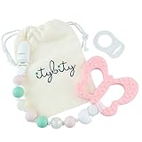 Pacifier Clip Girl BPA Free Silicone Teether Butterfly Teething Toy (Pink/Mint) [並行輸入品]