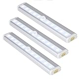 MECCION LEDセンサーライト 10個 高輝度と省エネ ワイヤレス たんす用 人感センサー led ライト 冷蔵庫にも適応 自動点灯消灯 充電式 (昼光色(三個セット）)