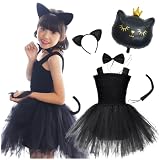 [MIHI] ハロウィン 黒猫 子供 衣装 コスプレ ハロウィン 女の子 黒猫コスプレ 5点セット チュールワンピース バルーン付き 70～140 (XL(130-140))