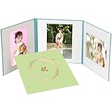 成人式 写真台紙　3面　6切3枚　リボン　若草色　 ロゴ「祝」 ゴールド箔 中枠白色　六切り 三面 アルバム　　婚礼 結婚 成人式 ベビー 成人 20歳　記念日 フォトアルバム　クラウンハート (若草