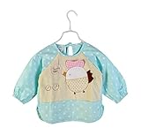 かわいいバード防水スリーブビブベビーフィードビブス子供絵画エプロンブルー