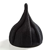 とんがり ニット帽 キッズ ねじり帽 秋冬 選べる19色 (ブラック（裏起毛）)