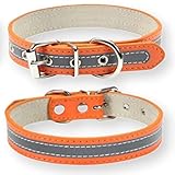 [LaLUCA GOODS] 首輪 犬 猫 革 定番 スタンダード PU レザー シンプル 反射素材 小型犬 中型犬 ドッグ 散歩 カラフル オレンジ L