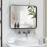 BEAUTME ウォールミラー 壁掛けミラー 姿見鏡 浴室鏡 洗面镜 壁镜 トイレ镜 取り付け簡単 横縦掛け可能 洗面台 玄関ミラー，黒い，50.8x40.75cm