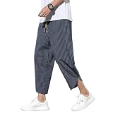 [BesBet] サルエルパンツ メンズ ズボン 夏用 クロップドパンツ ストライプ テーパードパンツ 7分丈 アラジンパンツ 大きいサイズ ずぼん 人気 ボトムス 綿 リネンパンツ 涼しい イージーぱんつ 春 夏