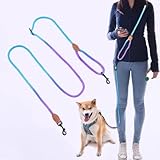 ノーブランド品犬リードショルダーリード2.4mロープ小型、中型、大型犬用リード肩掛けハンズフリーたすき掛け斜め掛け多機能パーブル×ブルー,M