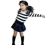 （ AngelKids ） ボーダー 長袖 カットソー ＆ スカート セット アップ キッズ 女児 スタイル 95㎝ 100㎝ 110㎝ 120㎝ 130㎝ (120㎝)