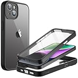 JETech iPhone 14用 ケース 6.1インチ 強化ガラスフィルム内蔵 カメラフルカバー 全面保護 衝撃吸収 バンパーカバー クリアバック HD フィルム (ブラック)