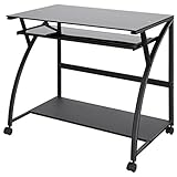 PC机 デスク キャスター付き ガラス天板パソコンデスク ブラック