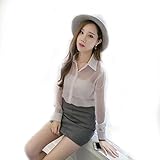 LOPNMEWQ レディースシフォンシャツシアー、フォーマルなボタンダウンメッシュブラウスシャツを通して見る