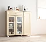 ワゴンキッチンカウンター　キッチン収納≪食器棚タイプ幅90cm≫キャスター付き　北欧風カフェスタイル