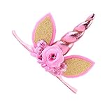 Lovoski 子供　赤ちゃん　花　ユニコーン　耳ホーン　ヘッドバンド　ヘアバンド　ヘアアクセサリー　全6色 - ピンク