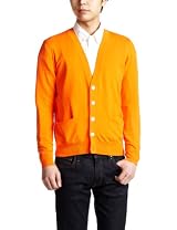 Color High Gauge Cotton V-neck Cardigan 1113-136-2665: Orange Color High Gauge Cotton V-neck Cardigan 1113-136-2665: Orange