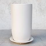インテリアポット 陶器製植木鉢 オスト トールエッグ マットホワイト15cm 皿付