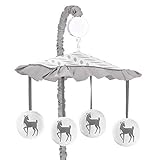 Sweet Jojo Designs Girl or Boy Musical Baby Crib Mobile Grey Gold and White Forest Deer and Dandelio