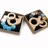 Kissteether 2pcs ベビーテザーカスタムオーガニック木製の動物は、遊ぶジムおもちゃ赤ちゃん歯があるおもちゃシリコーンテイザー BPA無料DIY赤ちゃん歯があるおもちゃ (色 5)