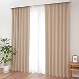 カーテン研究所≪二級遮光リネン風ナチュラル厚地 ベージュ≫ 幅100cmx丈135cm 2枚組 2級遮光 形状記憶 遮熱 保温 洗える ナチュラル 省エネ アジャスターフック付き シンプル