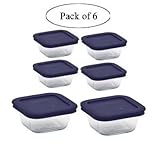 Pyrex Square Glass Food Storage Containers set with Dark Blue Plastic Cover, Use For Storage Food , 