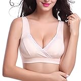 マタニティ ブラジャー ヨガ エクササイズ ナイトブラ 　ストレッチレース付きやわらか授乳ブラジャ 授乳服 授乳用ブラジャー 妊婦 産後 矯正下着 ノンワイヤー (M, ピーチ)