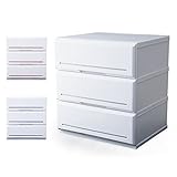 収納ケース チェスト 木天板 ハイブリッド天板 色分けプレート付 帯電処理 角丸加工 幅52 3段 ホワイト