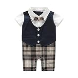 ロンパース、ジャンプスーツfor Baby 1pc Gentleman Suit with Bowtie Fakeベスト半袖Outfit カラー: ブラック
