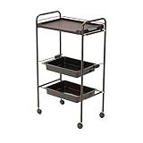 シンプルワゴン 3段 ( 引出し付 ) 幅48.5cm×奥行30cm×高さ86cm ダークブラウン [ エステワゴン ネイルワゴン キッチンワゴン マルチワゴン サイドワゴン キャスター付き 収納 業務用 サロン ワゴン ラック ]